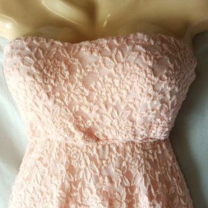 Junior's Pink Strapless Lace Mullet Dress Size Small